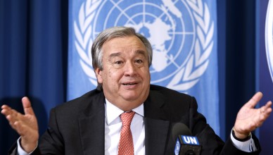 epa05571702 A file picture made available on 05 October 2016 shows United Nations High Commissioner for Refugees (UNHCR) Antonio Manuel de Oliveira Guterres informs the media about the Launch of UNHCR's global Statelessness campaign during a press conference at the European headquarters of the United Nations in Geneva, Switzerland, 903 November 2014. According to reports, Guterres is set to be confirmed as new UN Secretary General by a formal vote of the UN Security Council on 06 Ovctober 2016.  EPA/SALVATORE DI NOLFI