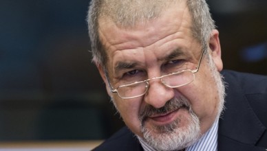 The leader of the Crimean Tatar community Refat Chubarov arrives for a Security and Defense Committee meeting at the European Parliament in Brussels on Tuesday, March 24, 2015. The Committee exchanged views on the militarisation of Crimea and the security situation one year after the annexation by Russia. (AP Photo/Geert Vanden Wijngaert)