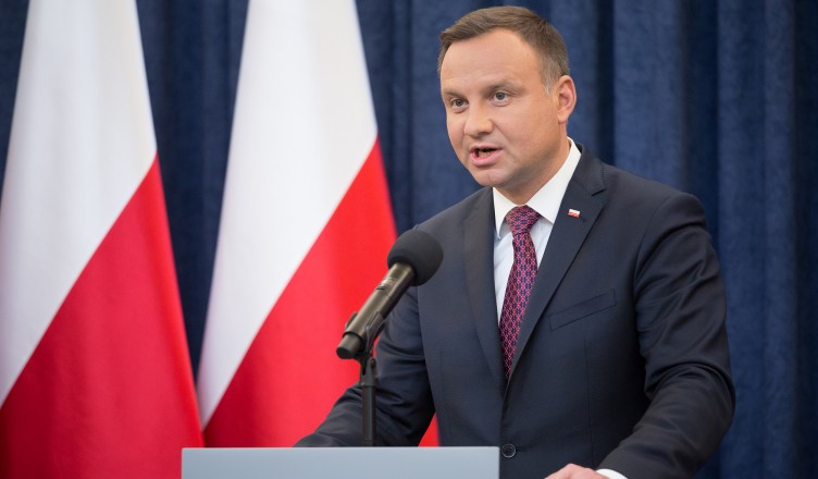 President of Poland Andrzej Duda during the statement about changes in the judicial law and Supreme Court at Presidential Palace in Warsaw, Poland on 18 July 2017 (Photo by Mateusz Wlodarczyk/NurPhoto via Getty Images)