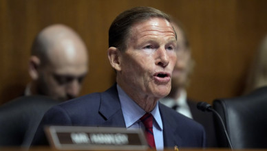Sen. Richard Blumenthal, D-Conn., chair of the Senate Judiciary Subcommittee on Privacy, Technology and the Law, speaks during a hearing on artificial intelligence, Tuesday, May 16, 2023, on Capitol Hill in Washington. (AP Photo/Patrick Semansky)
