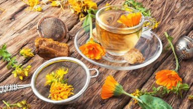 Herbal tea with decoction of marigold flowers