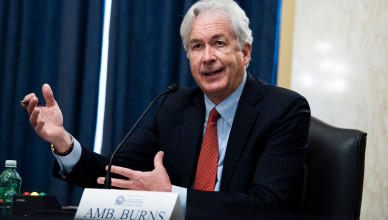 William Burns, nominee for Central Intelligence Agency director, testifies during his Senate Select Intelligence Committee confirmation hearing, Wednesday, Feb. 24, 2021, on Capitol Hill in Washington.   (Tom Williams/Pool via AP)