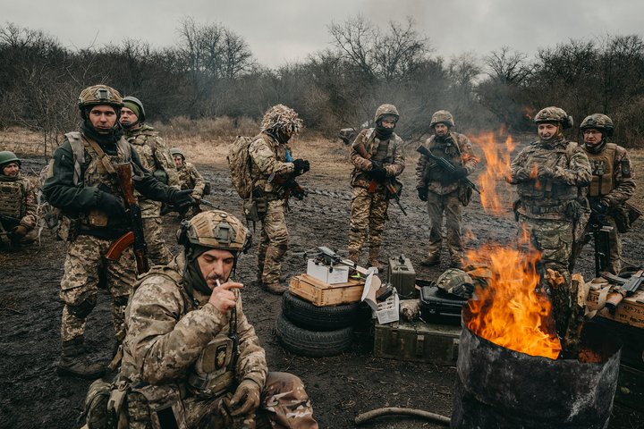 DONBAS, UKRAINE - FEBRUARY 5, 2024: New recruits of the Aidar Battalion train in Donbas, Ukraine, on February 5, 2024. (Photo by Wojciech Grzedzinski/For The Washington Post via Getty Images)