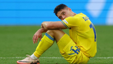 Soccer Football - Euro 2024 - Group E - Ukraine v Belgium - Stuttgart Arena, Stuttgart, Germany - June 26, 2024 Ukraine's Heorhiy Sudakov looks dejected after the match REUTERS/Lee Smith