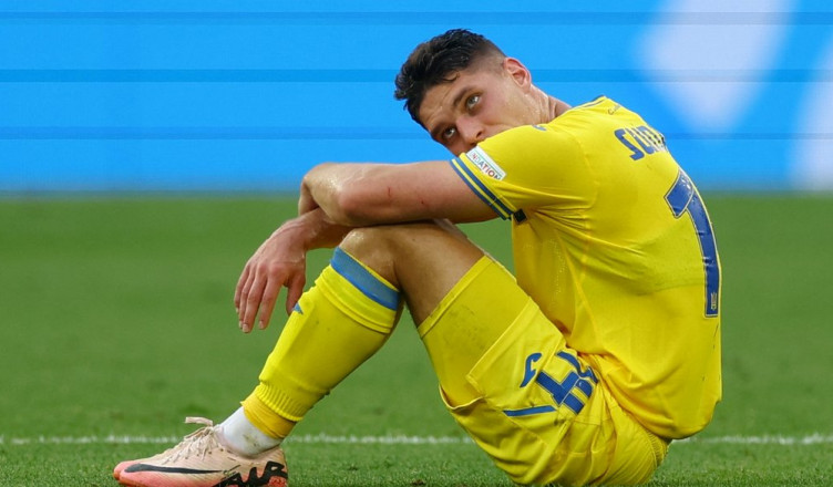 Soccer Football - Euro 2024 - Group E - Ukraine v Belgium - Stuttgart Arena, Stuttgart, Germany - June 26, 2024 Ukraine's Heorhiy Sudakov looks dejected after the match REUTERS/Lee Smith
