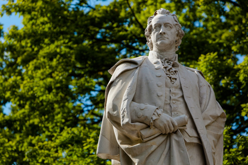 Statue of Johann Wolfgang von Goethe, German Poet, Novelist and Scientist - Berlin Tiergarten Park, with Copy Space