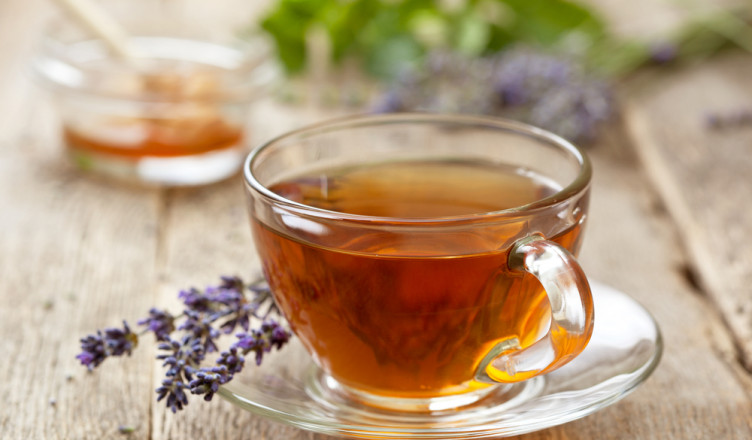 Lavender,Tea,In,A,Glass,Cup,,Honey,,Lavender,Flowers,On