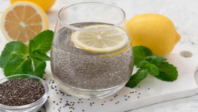 A,Glass,Of,Water,With,Chia,Seeds,And,Lemon,On